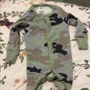 Green and Black Camouflage Footies with Full-Length Zipper